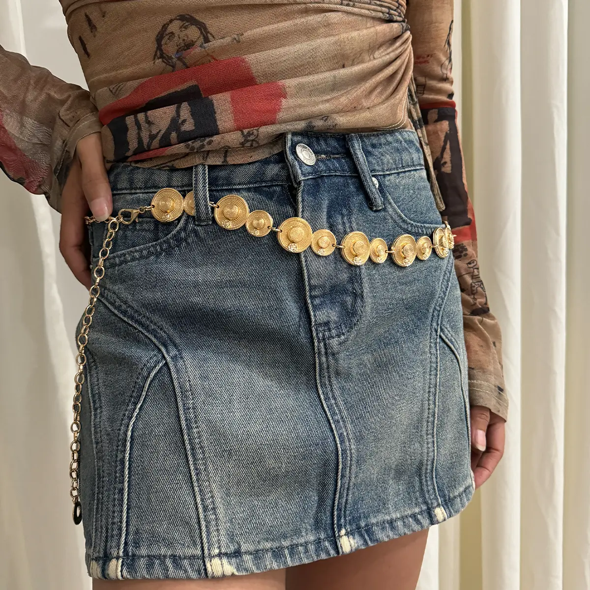 Fashion Golden Metal Straw hat Waist Chain Belt Female High-end luxury Brands Punk Gothic Y2K Waistband Desiner Belt for women