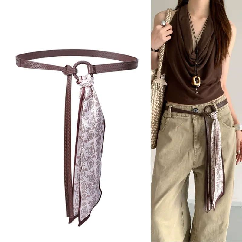 Luxury Designer Punk Scarf Leather Belt For Woman Fashion Waist Chain Hairband Neckerchief Headband Foulard Bag Ribbons Gift