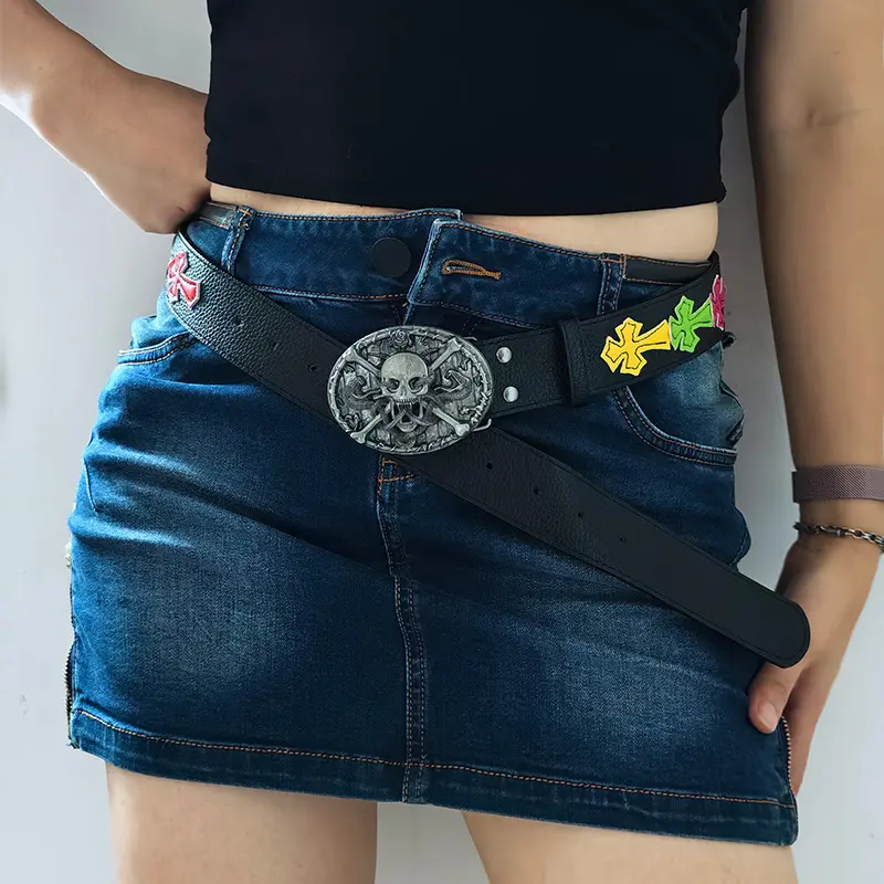 Spring and summer personalized belt with lychee pattern and colorful Cross new style belt for men and women artistic youth Waist