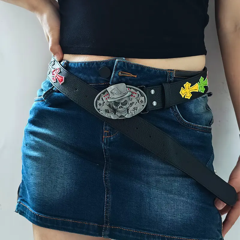 Spring and summer personalized belt with lychee pattern and colorful Cross new style belt for men and women artistic youth Waist
