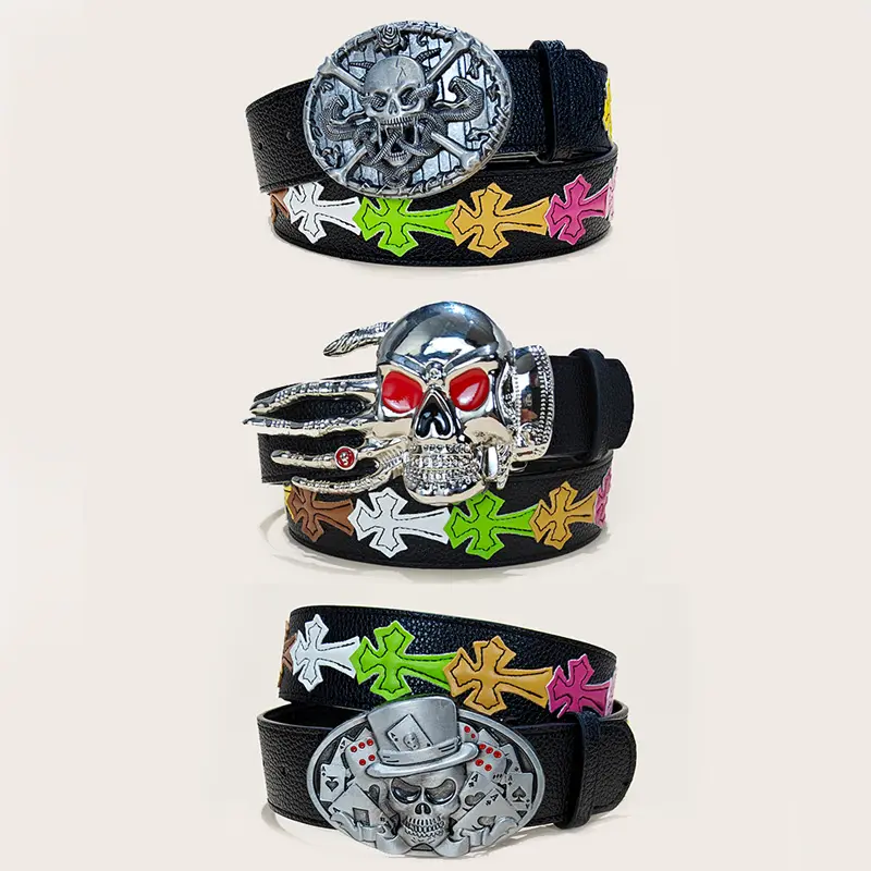 Spring and summer personalized belt with lychee pattern and colorful Cross new style belt for men and women artistic youth Waist