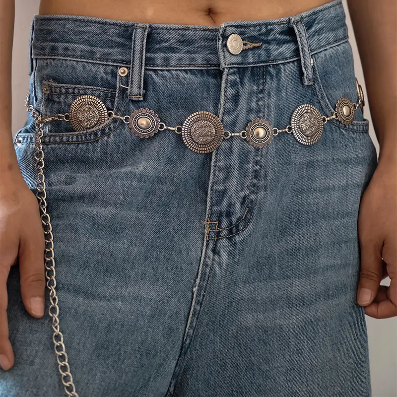 Fashion Metal Chain Belt for Women Cowgirl Western Country Carved Hat Chain Belts Adjustable Belt for Sweaters Dresses Jeans