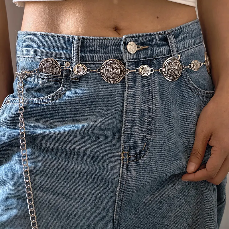 Fashion Metal Chain Belt for Women Cowgirl Western Country Carved Hat Chain Belts Adjustable Belt for Sweaters Dresses Jeans
