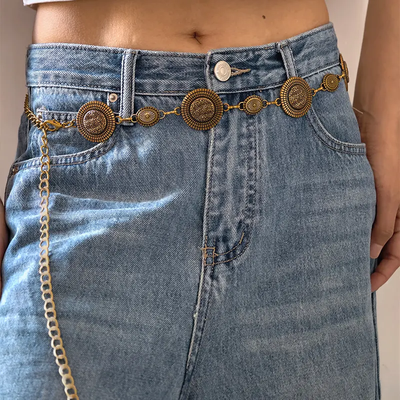 Fashion Metal Chain Belt for Women Cowgirl Western Country Carved Hat Chain Belts Adjustable Belt for Sweaters Dresses Jeans
