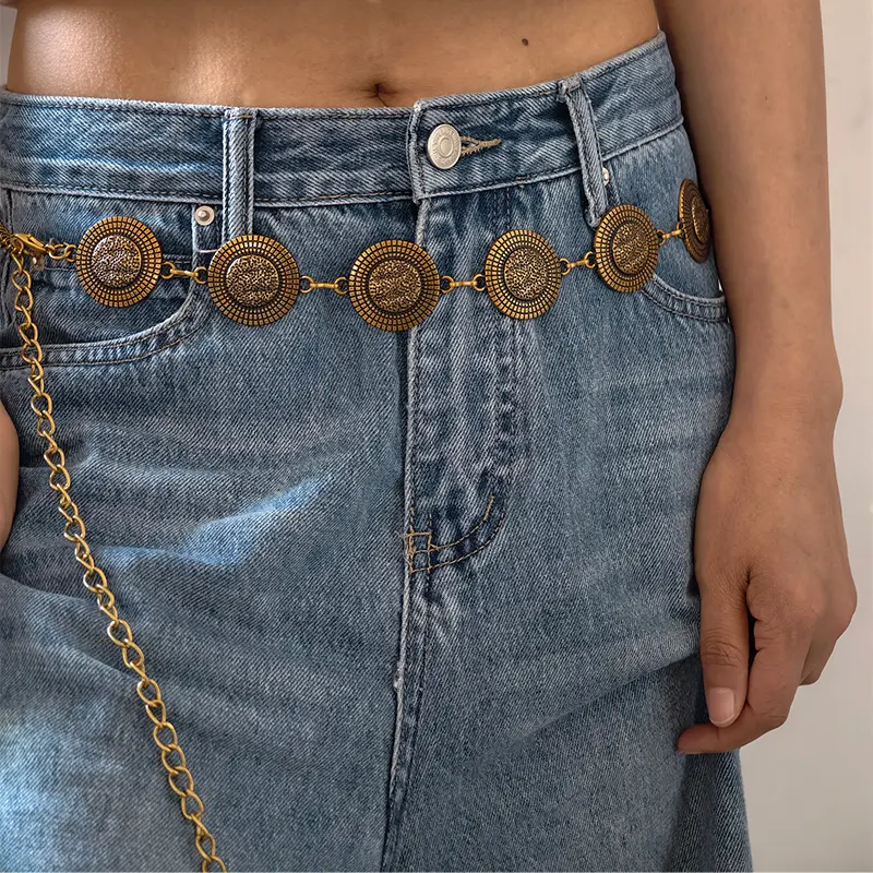 Fashion Metal Chain Belt for Women Cowgirl Western Country Carved Hat Chain Belts Adjustable Belt for Sweaters Dresses Jeans
