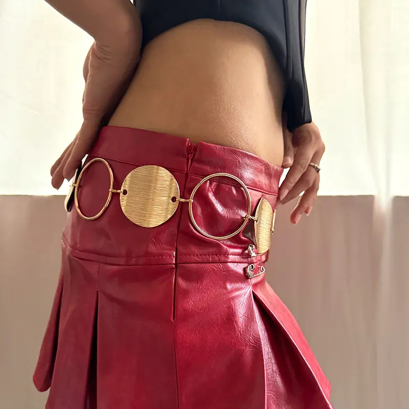 Bohemian golden wave large circular women's waist chain belt with skirt pants cowgirl punk style adjustable belt for women