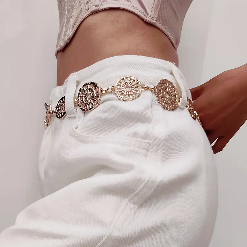 Fashion Plaid circular women's waist chain belt cowgirl punk with skirt pants cowgirl punk style adjustable belt for women