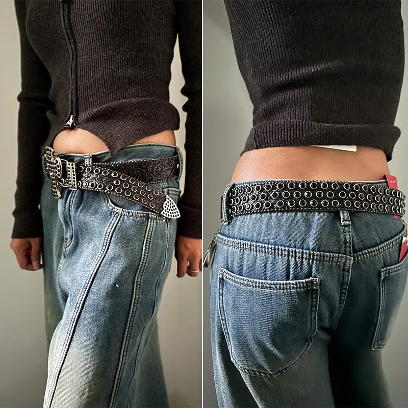 Unisex Punk Rhinestone Men's Belt male Cross western Gothic Rock Belt For Women Y2K Jeans Belt Plus Size Girdle Waistband female