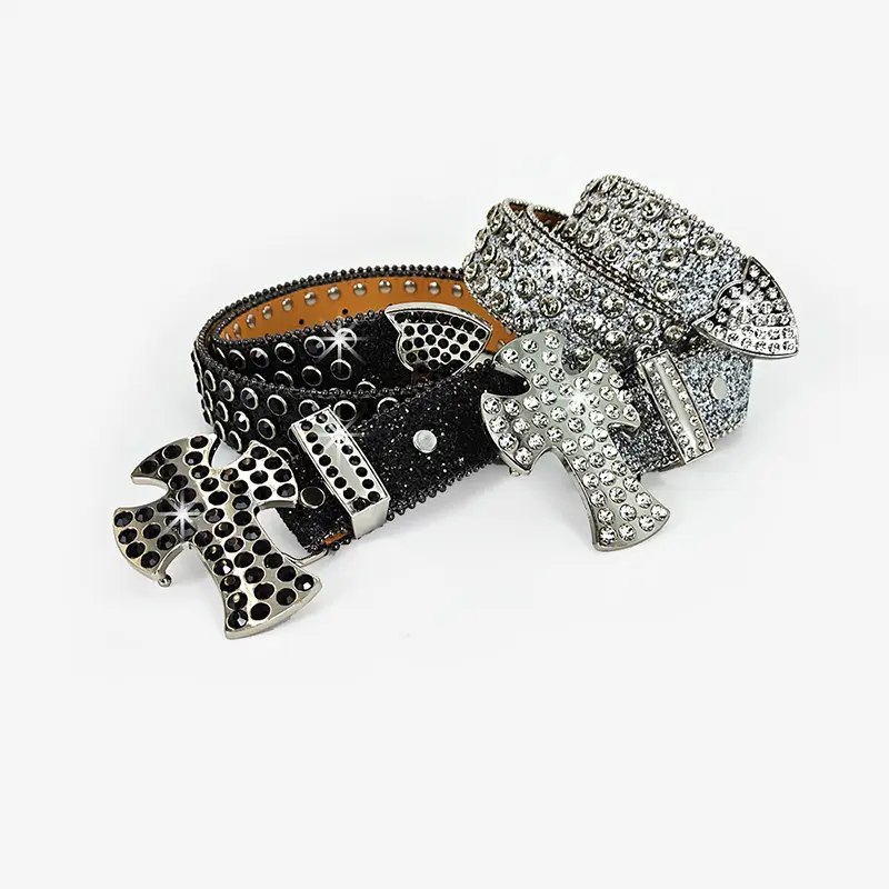 Unisex Punk Rhinestone Men's Belt male Cross western Gothic Rock Belt For Women Y2K Jeans Belt Plus Size Girdle Waistband female
