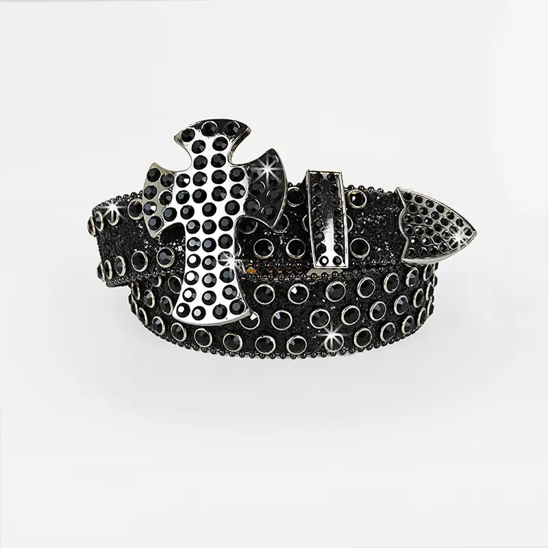 Unisex Punk Rhinestone Men's Belt male Cross western Gothic Rock Belt For Women Y2K Jeans Belt Plus Size Girdle Waistband female