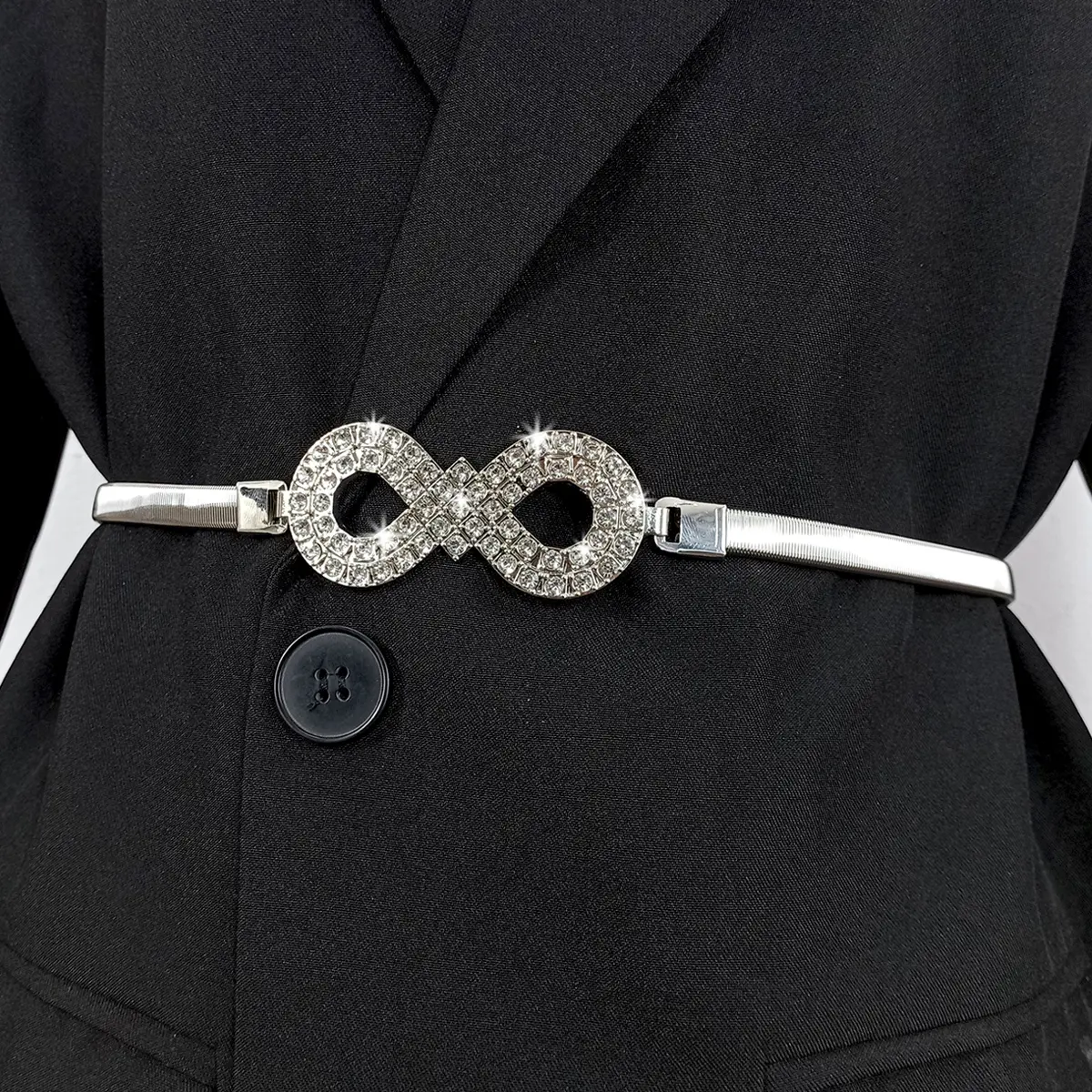 Fashion Rhinestone Gold Chain Belt Female Waist Elastic Thin Waistband Designer Belts For Women High Quality Luxury Silver Metal