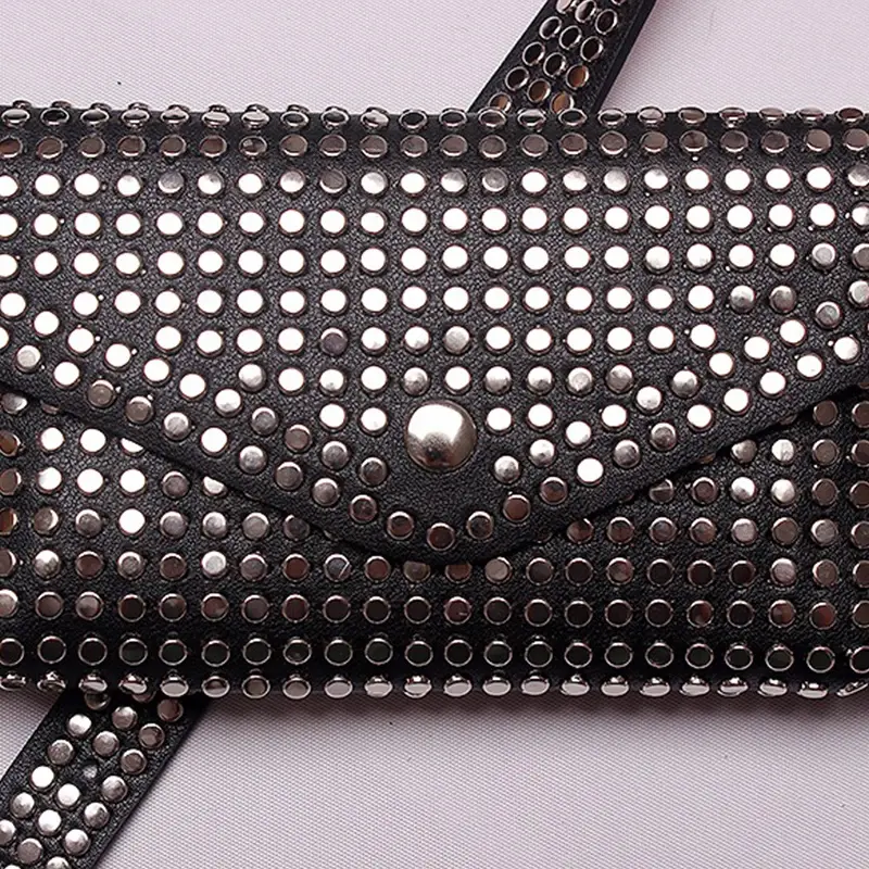 Punk Rivet Inlay Belt Bag Female Waist Small Waistpack Goth Purse Black Belts For Women Versatile Mobile Phone Bag  Decoration