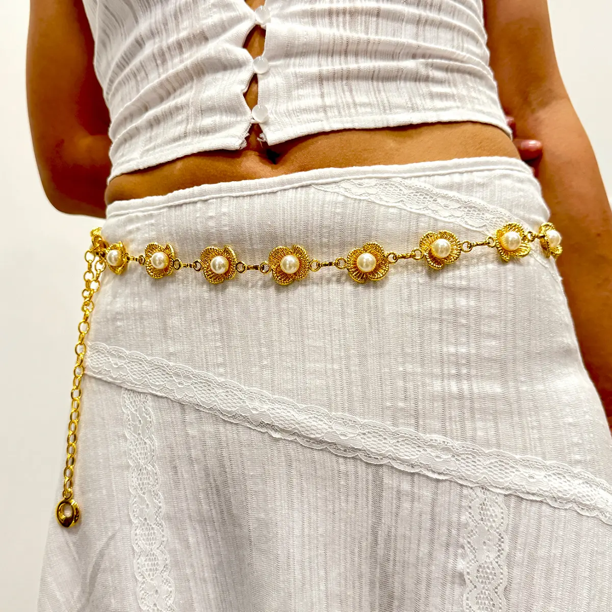 Fashion Pearl Gold Chain Belt Female Waist Y2K Silver Dress Waistband Designer Belts For Women High Quality Adjustable