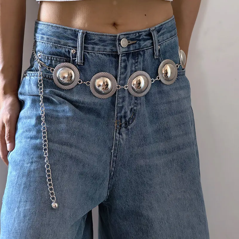 European and American versatile metal Big Circle waist chain ladies dress decorative belt retro belt skirt waist waist chain