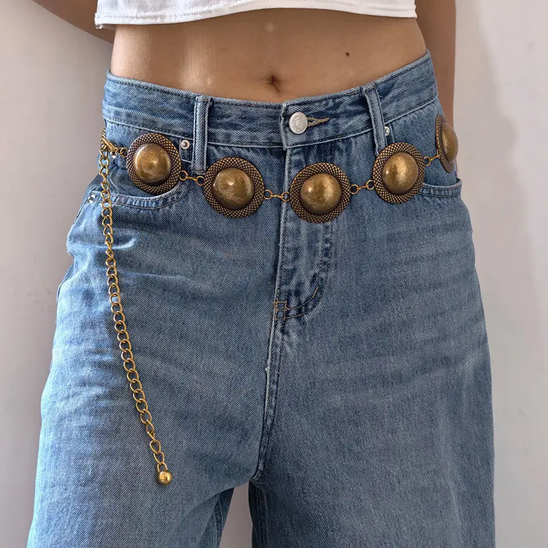 European and American versatile metal Big Circle waist chain ladies dress decorative belt retro belt skirt waist waist chain