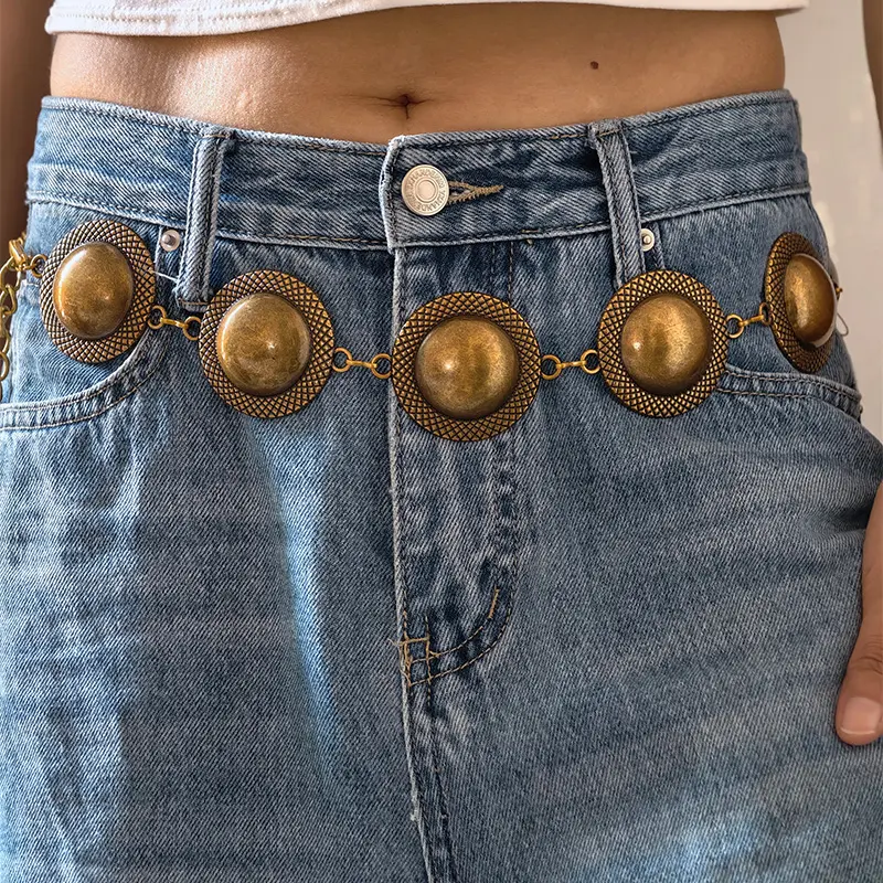 European and American versatile metal Big Circle waist chain ladies dress decorative belt retro belt skirt waist waist chain