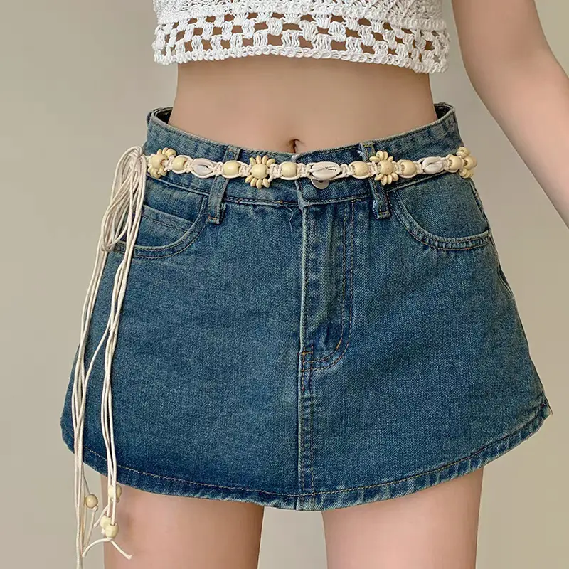 Desinger Belts For Women Knot 180cm Waistband Boho Shell Bead Dress Jeans Belt Female Beach Accessory Beige Wax Cord