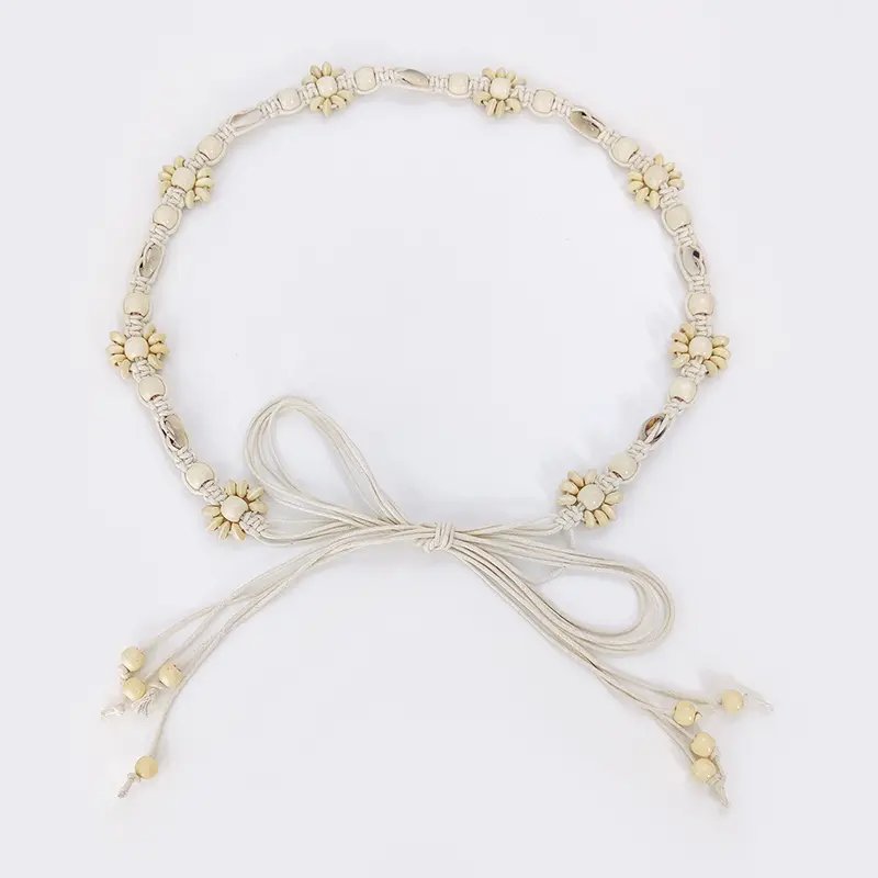 Desinger Belts For Women Knot 180cm Waistband Boho Shell Bead Dress Jeans Belt Female Beach Accessory Beige Wax Cord