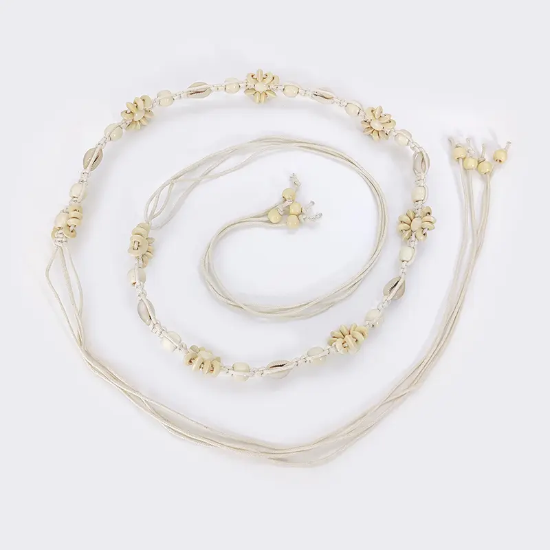 Desinger Belts For Women Knot 180cm Waistband Boho Shell Bead Dress Jeans Belt Female Beach Accessory Beige Wax Cord