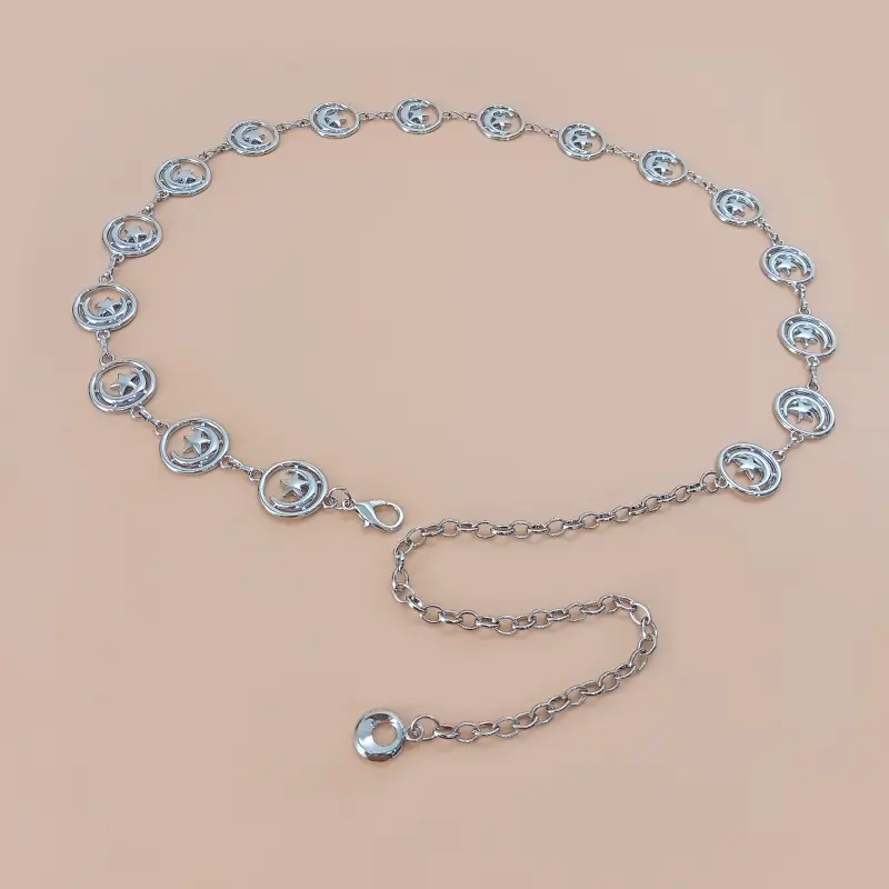 Retro Style Women's Metal Waist Chain Accessories Decorative Circle Carved Chain belt Goth Silver Waistband Golden Belts