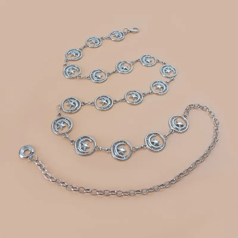 Retro Style Women's Metal Waist Chain Accessories Decorative Circle Carved Chain belt Goth Silver Waistband Golden Belts