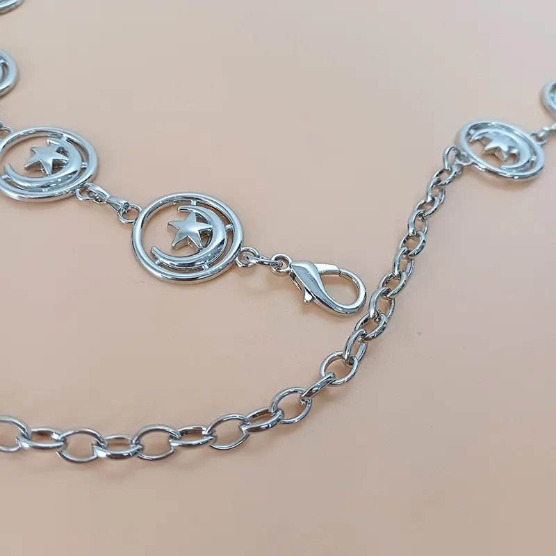 Retro Style Women's Metal Waist Chain Accessories Decorative Circle Carved Chain belt Goth Silver Waistband Golden Belts