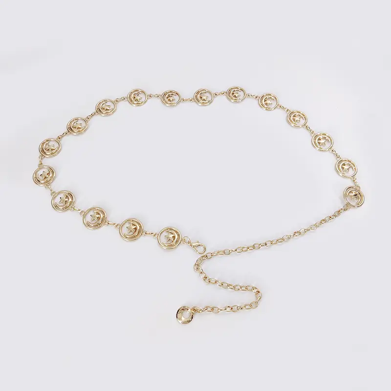 Retro Style Women's Metal Waist Chain Accessories Decorative Circle Carved Chain belt Goth Silver Waistband Golden Belts