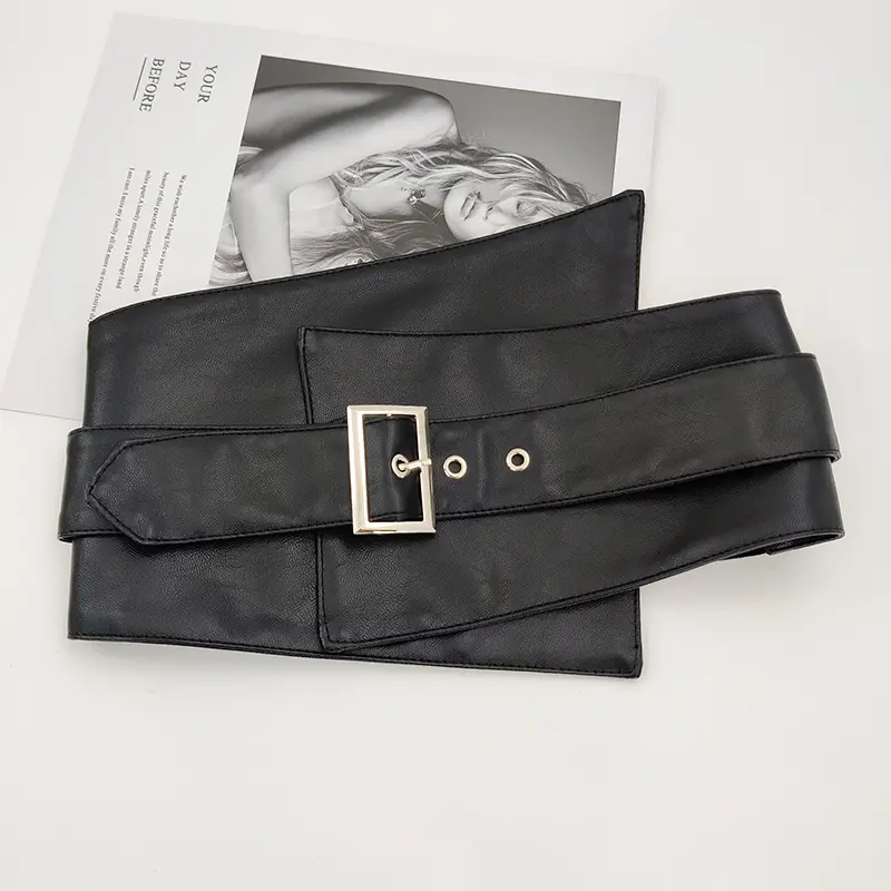 Elastic Black Leather Wide Corset Belt Woman Dress Adjustable Designer Belts For Women High Quality Big Cummerbunds Waistband