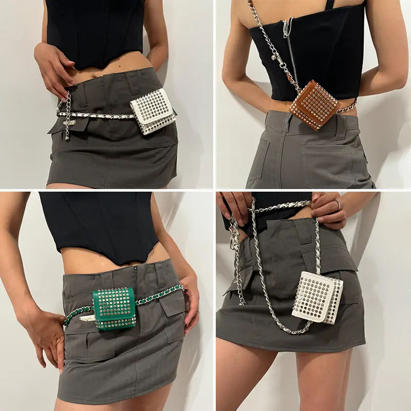 Fashion Rivet Mini Waistpack Shoulder Bag Elegant Belt Bag For Women Punk Accessories Gothic Purses Jeans Waistband Female