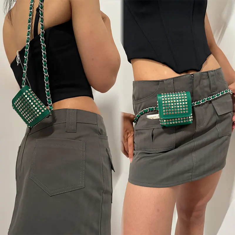 Fashion Rivet Mini Waistpack Shoulder Bag Elegant Belt Bag For Women Punk Accessories Gothic Purses Jeans Waistband Female