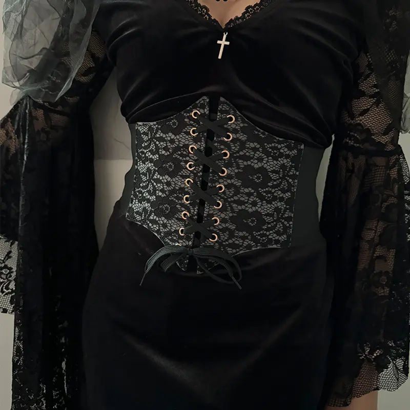 Western Cowboy Cowgirl Black Corset Leather belt for Women Hollow Flora Gothic Accessory Punk Waistband Female Girdles wide Belt