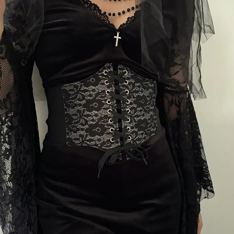 Western Cowboy Cowgirl Black Corset Leather belt for Women Hollow Flora Gothic Accessory Punk Waistband Female Girdles wide Belt