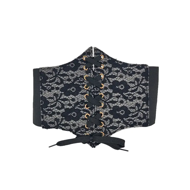 Western Cowboy Cowgirl Black Corset Leather belt for Women Hollow Flora Gothic Accessory Punk Waistband Female Girdles wide Belt