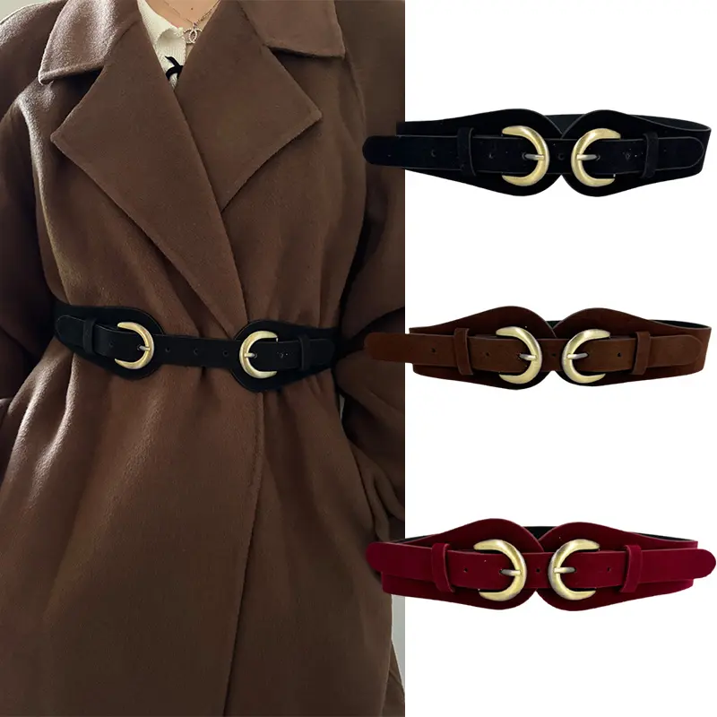 Elegant Suede Leather belts For Women Western Cowboy Cowgirl Corset Belt Female C Bucket Black Waistband For Dress skirt coat