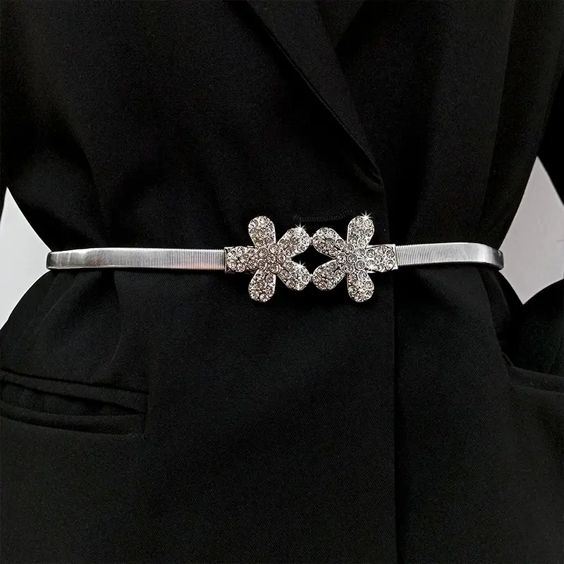 Elastic Gold Chain Belt Female Waist Punk Y2K Silver Metal Rhinestone Belts For Women High Quality Luxury Golden Waistband
