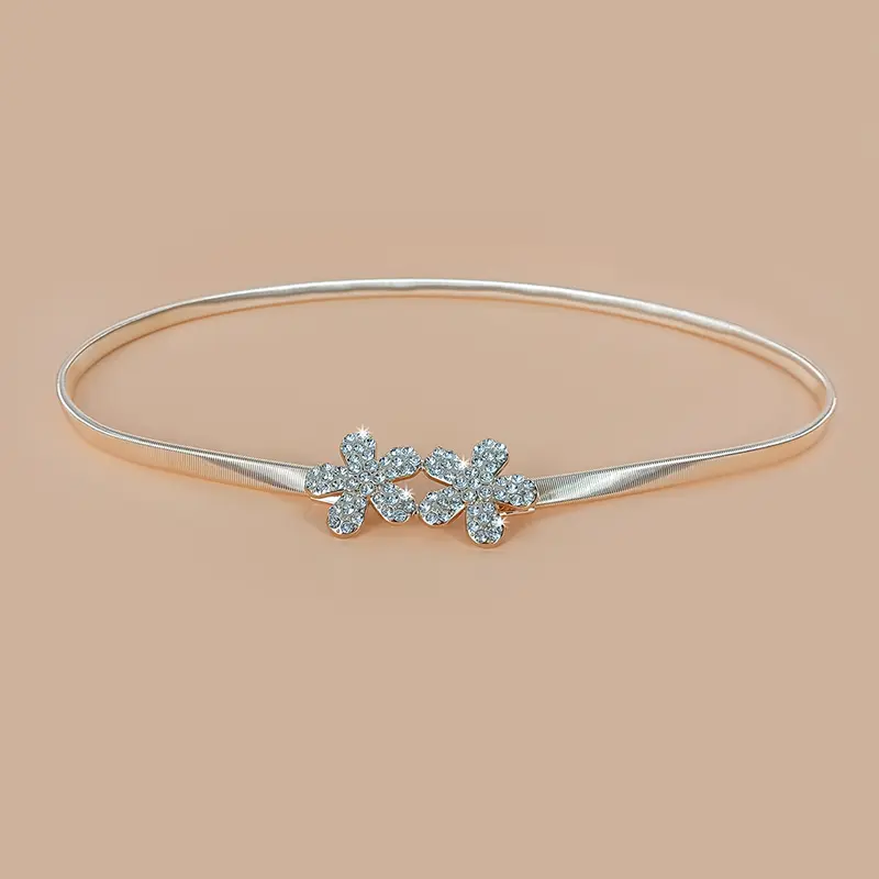 Elastic Gold Chain Belt Female Waist Punk Y2K Silver Metal Rhinestone Belts For Women High Quality Luxury Golden Waistband