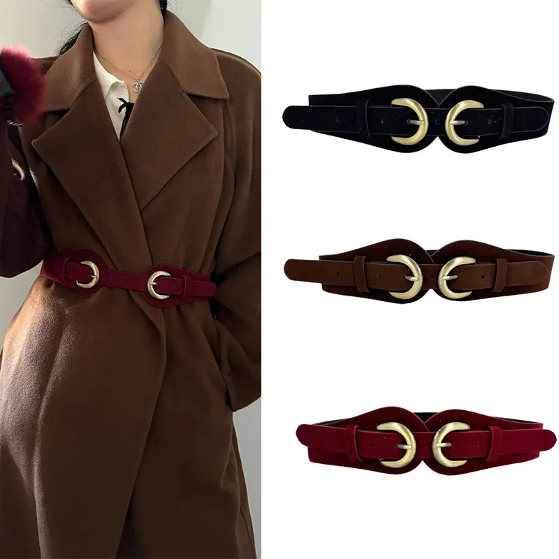 Elegant Suede Leather belts For Women Western Cowboy Cowgirl Corset Belt Female C Bucket Black Waistband For Dress skirt coat