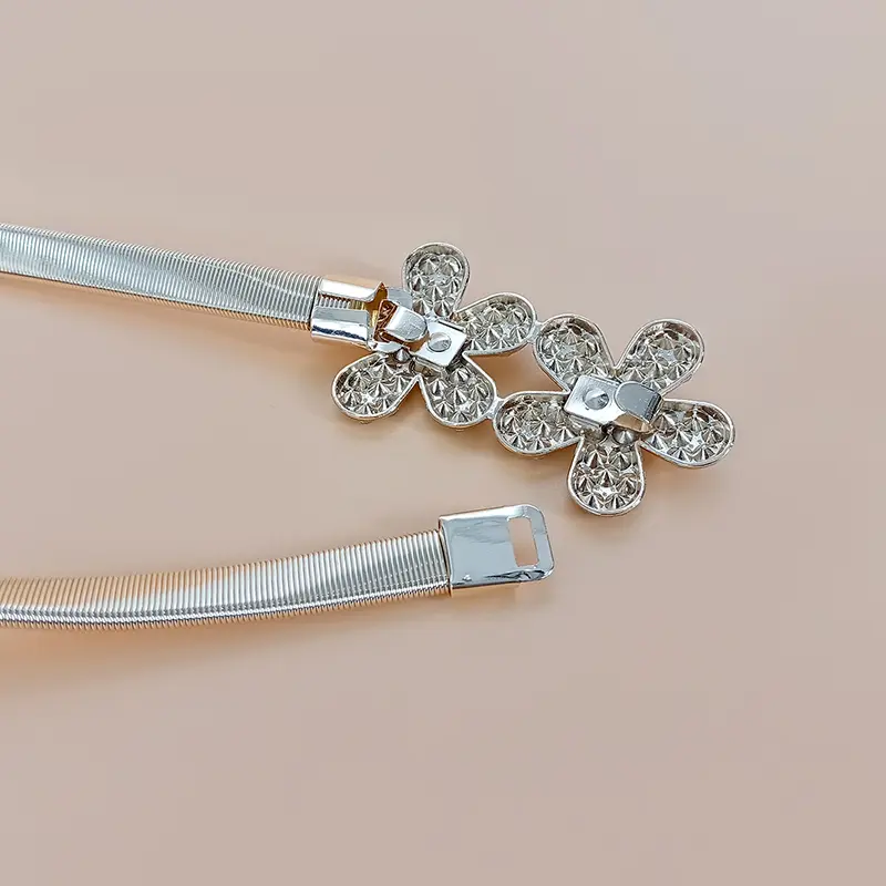Elastic Gold Chain Belt Female Waist Punk Y2K Silver Metal Rhinestone Belts For Women High Quality Luxury Golden Waistband