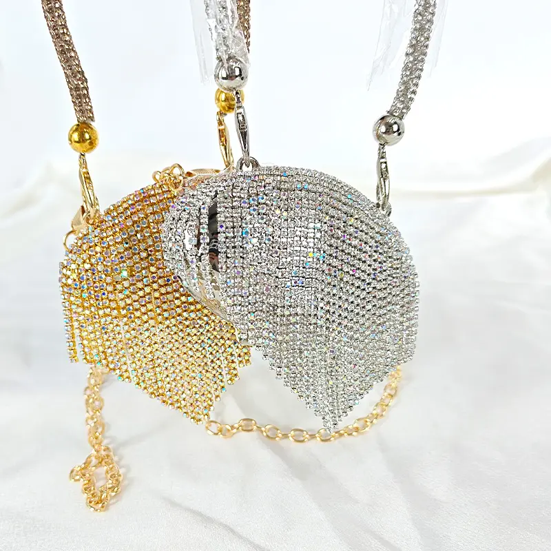 Mini Rhinestone Evening Bag Shell Silver Handbag Womens Diamond Tassel Banquet Clutch And Purse Wedding Bridal Prom Wallets