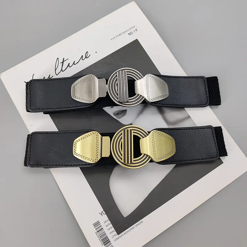 Designer Belts For Women High Quality Gold Metal Wide Stretch Cummerbunds Female Dress Black Corset Belt Waistband