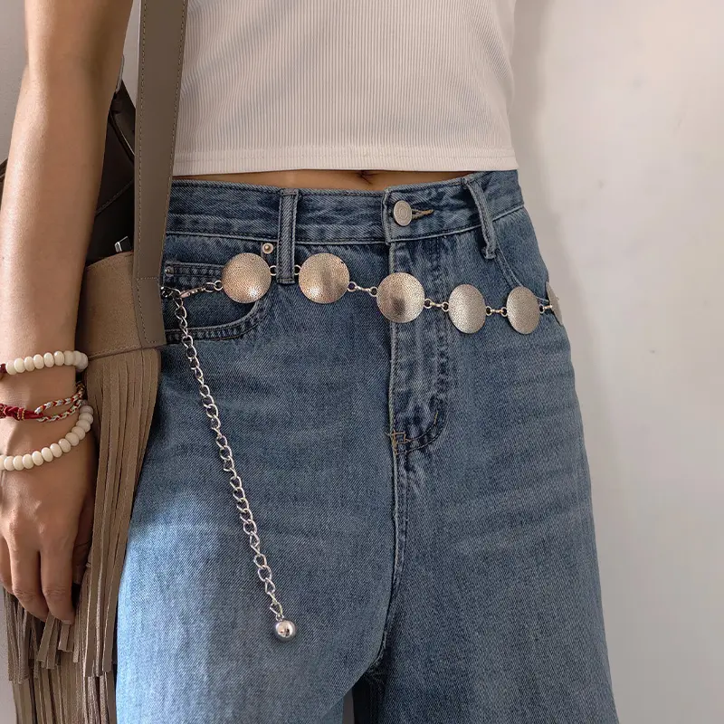 Silver Retro Waist Chain Accessory Metal Chain Belt Female Women's Summer Versatile Match Skirts Pants Thin Leather Belt Trendy