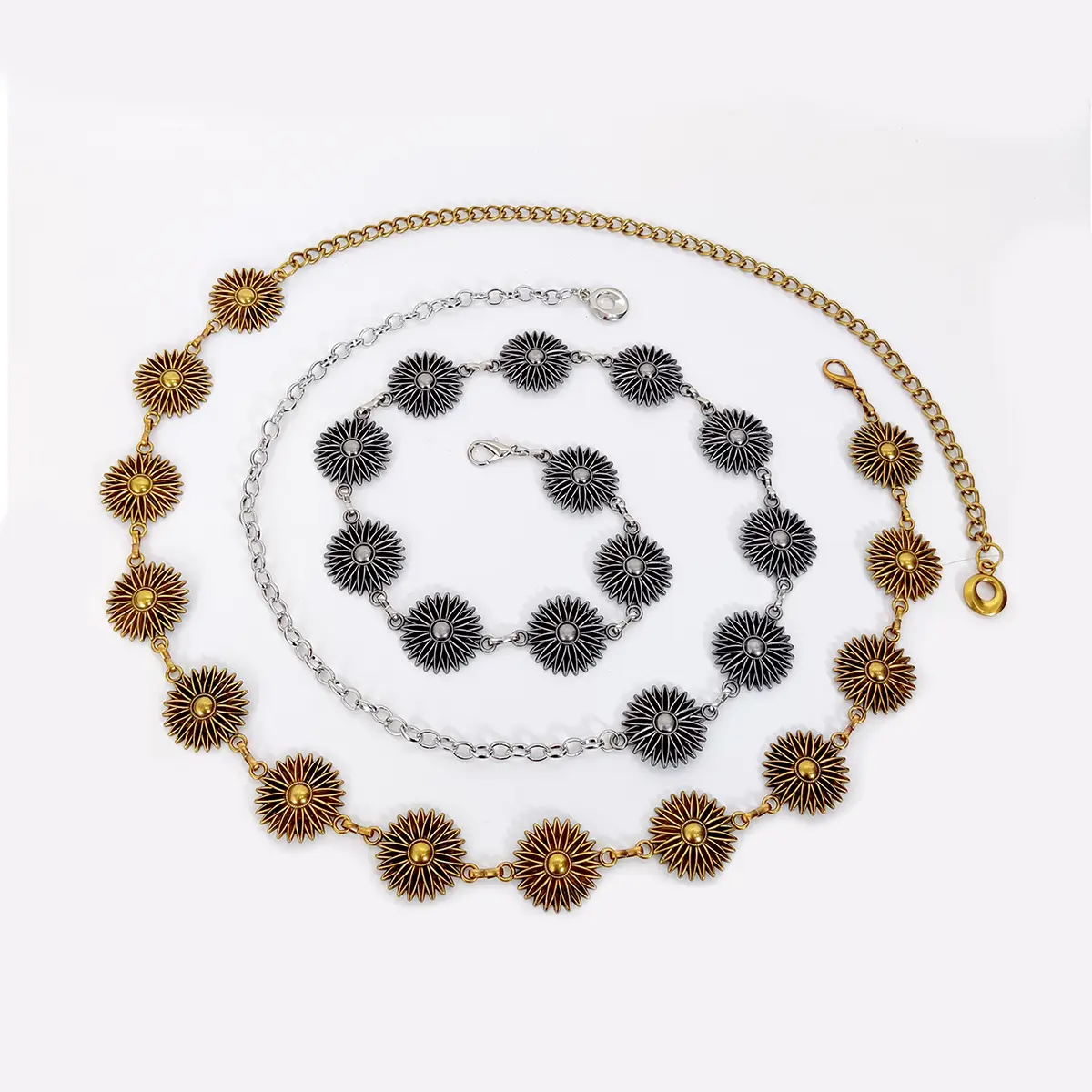 Vintage Flower Gold Chain Belt Female Waist Y2K Goth Adjustable Designer Belts For Women Luxury Punk Dress Waistband Silver