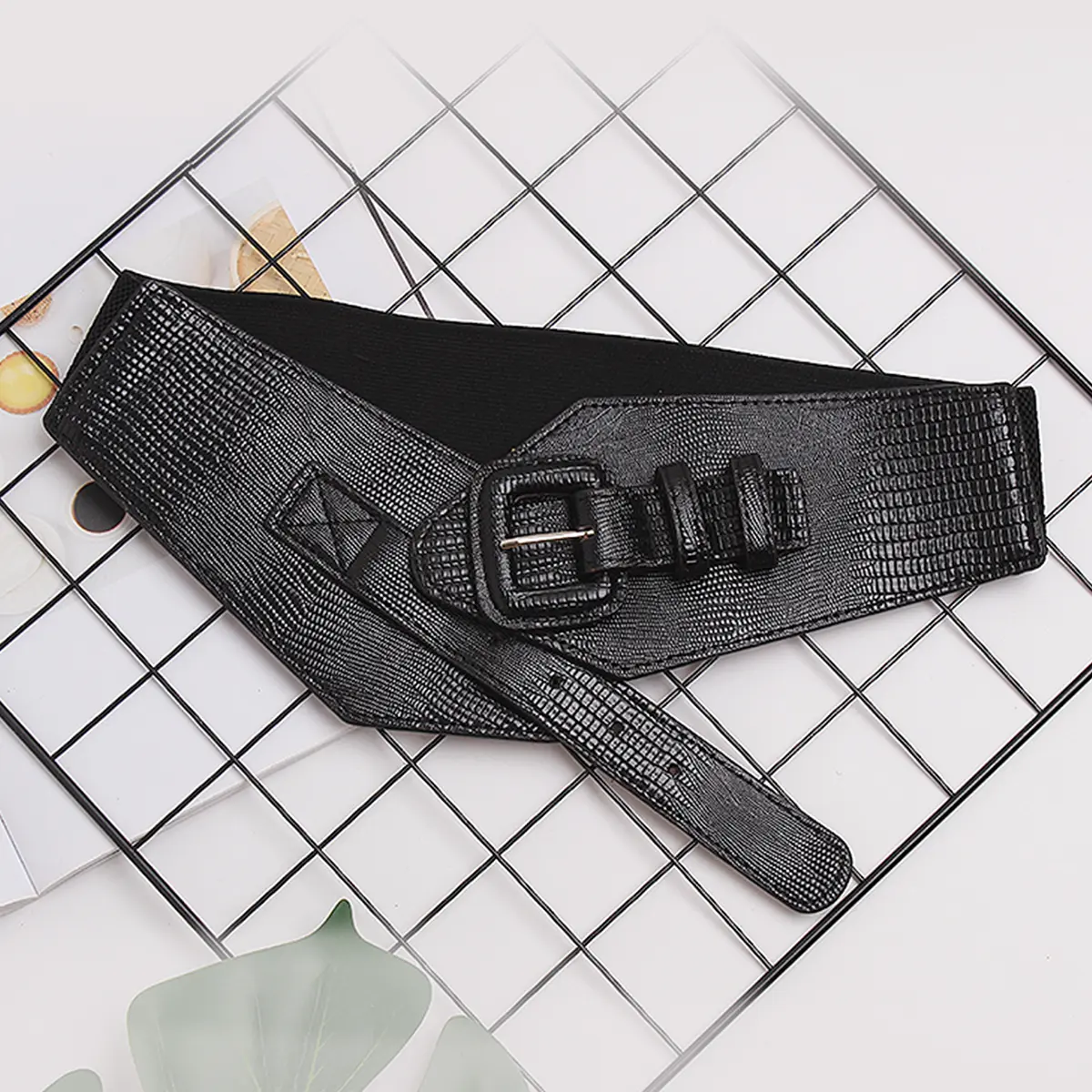 Wide Y2K Black Elastic Corset Belt Lizard Leather Female Plus Size Stretch Cummerbunds Designer Belts For Women High Quality