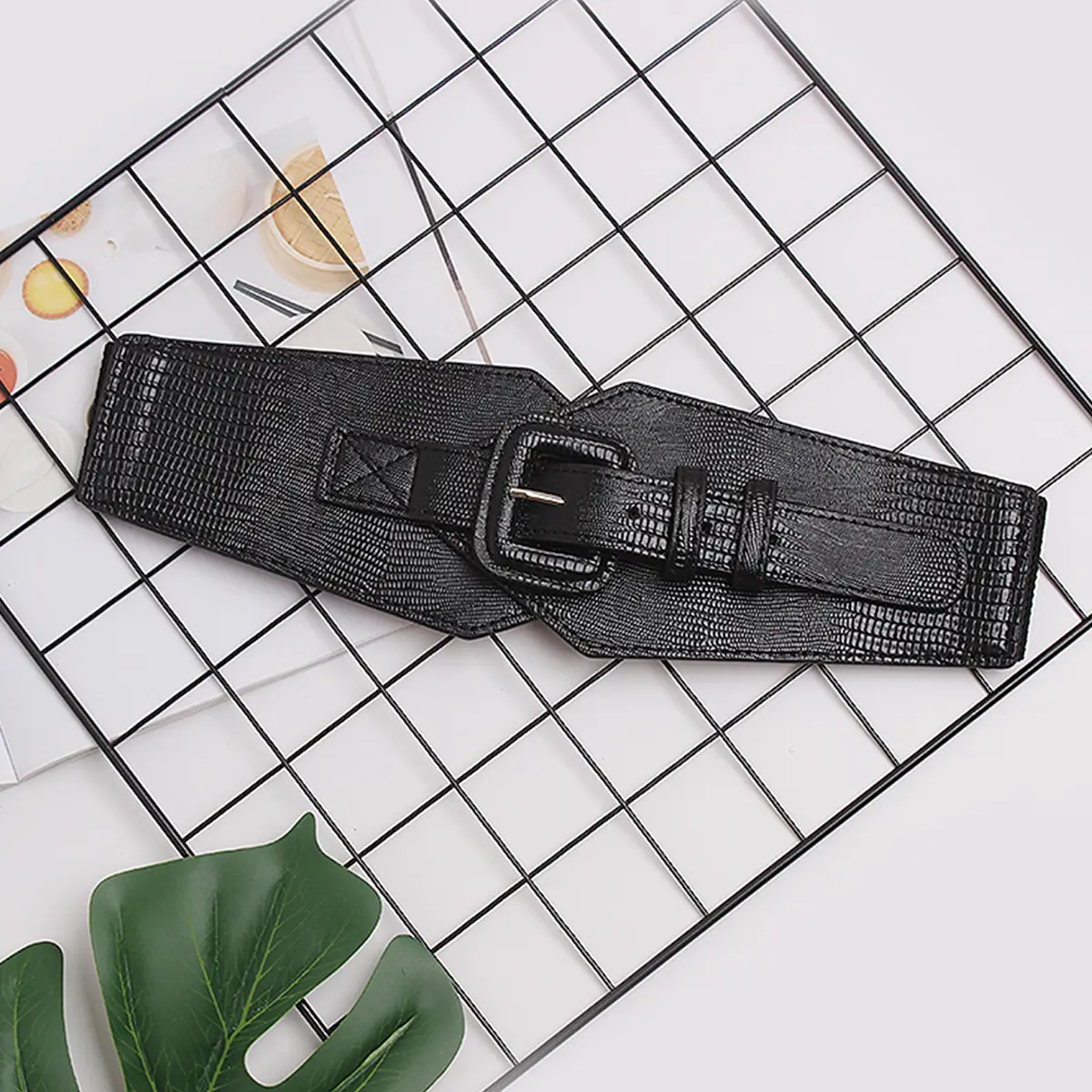 Wide Y2K Black Elastic Corset Belt Lizard Leather Female Plus Size Stretch Cummerbunds Designer Belts For Women High Quality