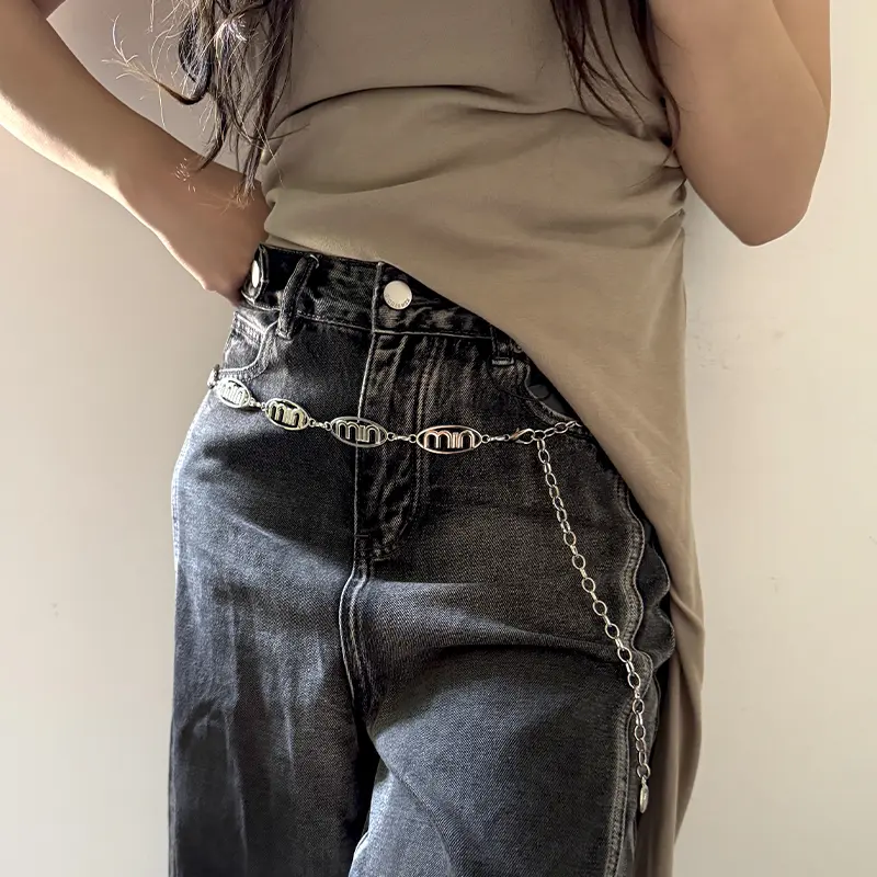 Luxury Designer Punk  Metal Belts For Women High Quality Adjustable Letter Min Dress Waistband Gothic Jeans Chain Belt Female