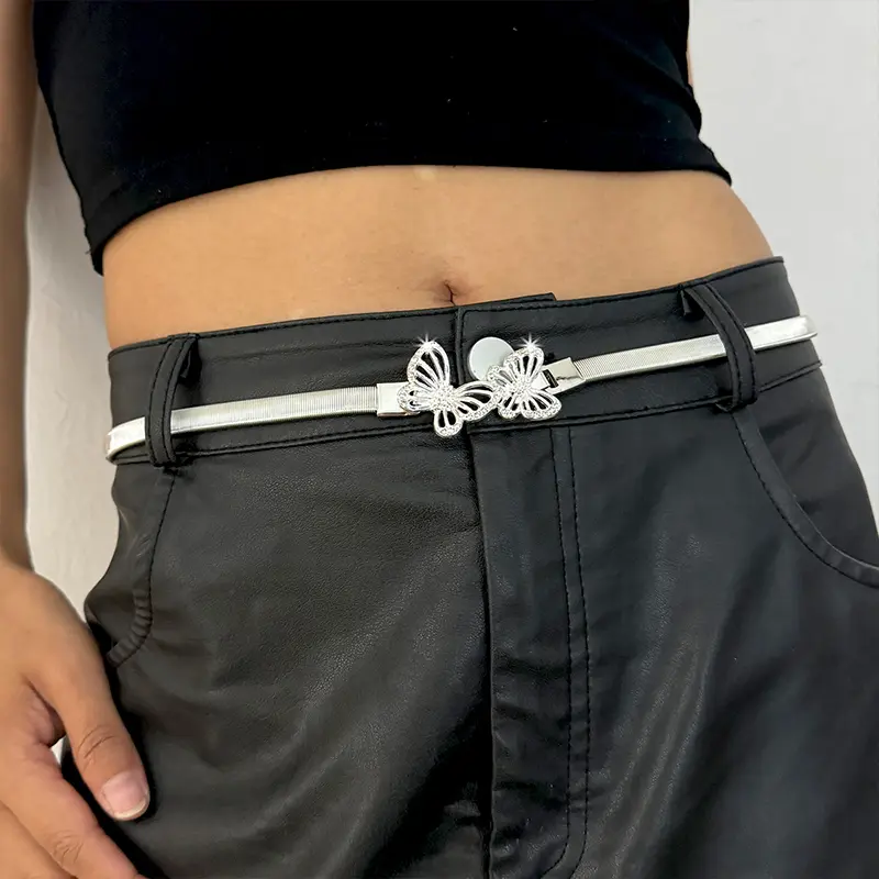 Elastic Gold Chain Belt Female Waist Punk Y2K Silver Metal Rhinestone Belts For Women Butterfly Luxury Golden Waistband
