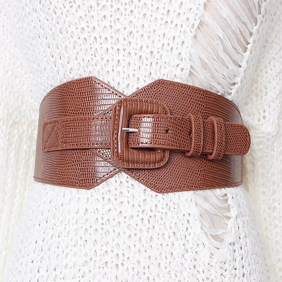 Wide Y2K Black Elastic Corset Belt Lizard Leather Female Plus Size Stretch Cummerbunds Designer Belts For Women High Quality
