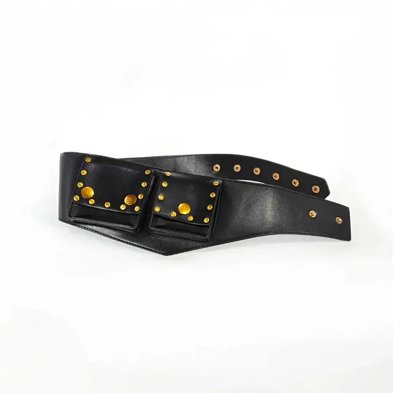 Western Cowgirl Big Pockets Pu Leather Belt Female Y2K Safari Style Women's Outdoor Skirts Jeans Waistband Punk Gothic Belt
