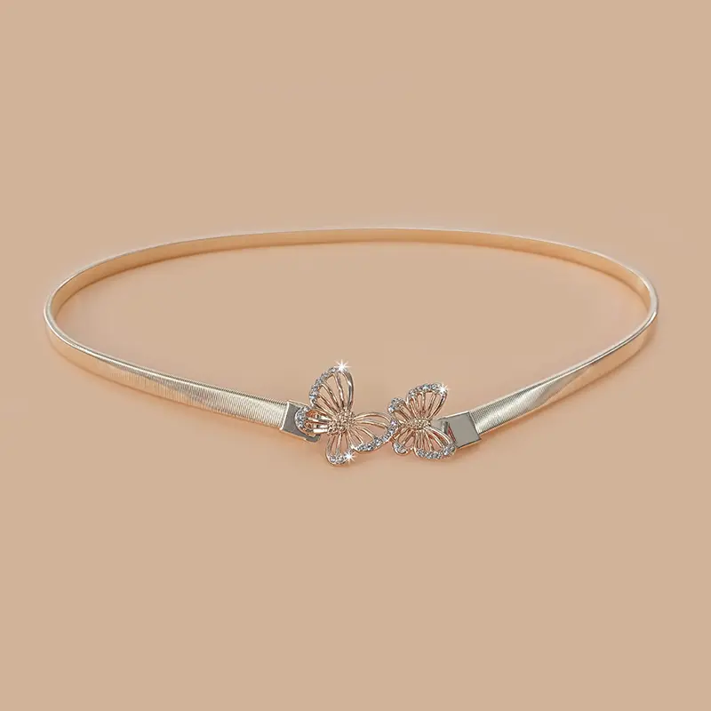 Elastic Gold Chain Belt Female Waist Punk Y2K Silver Metal Rhinestone Belts For Women Butterfly Luxury Golden Waistband