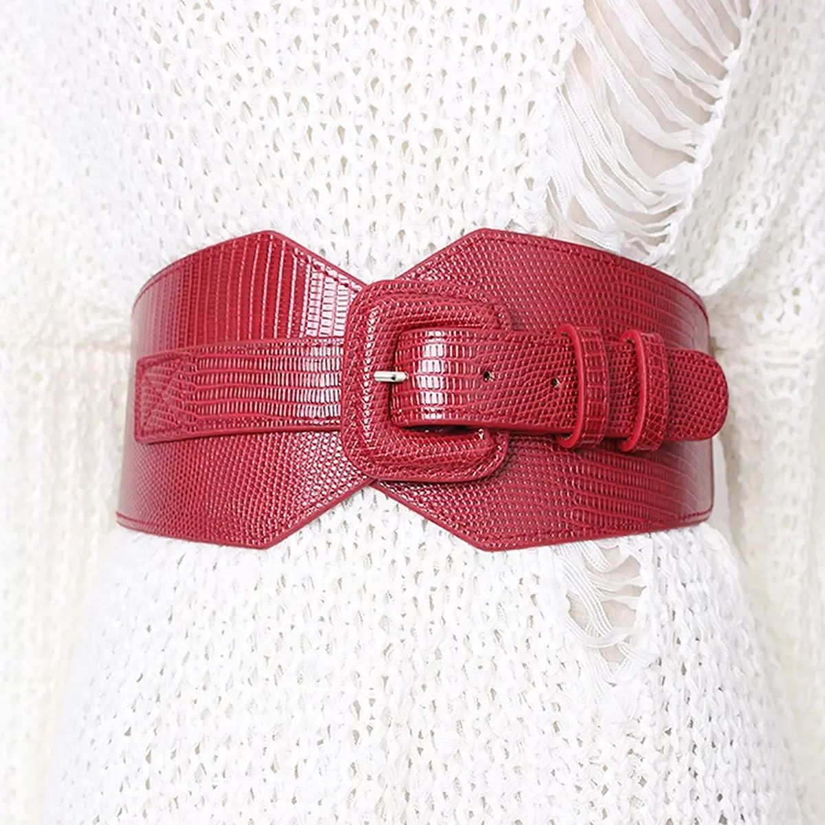 Wide Y2K Black Elastic Corset Belt Lizard Leather Female Plus Size Stretch Cummerbunds Designer Belts For Women High Quality